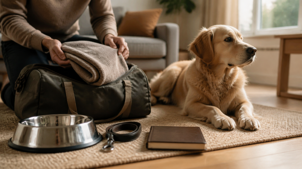 Affaires préparées pour la garde d’un chien à domicile
