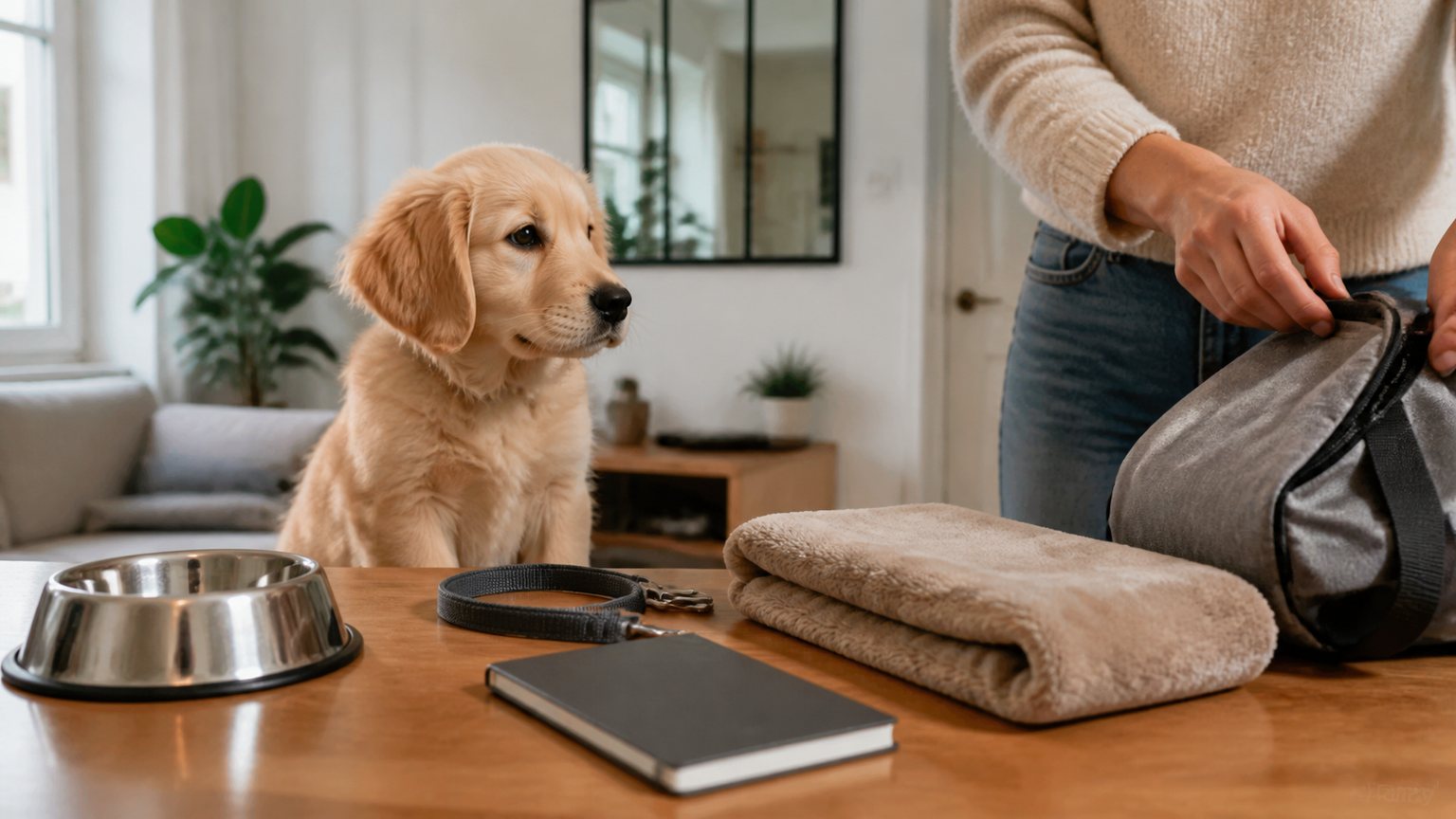 Affaires préparées pour faire garder un chiot