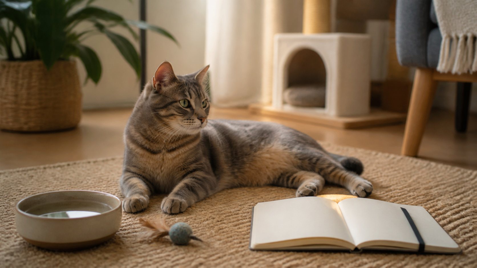Chat calme à domicile pendant une visite de garde